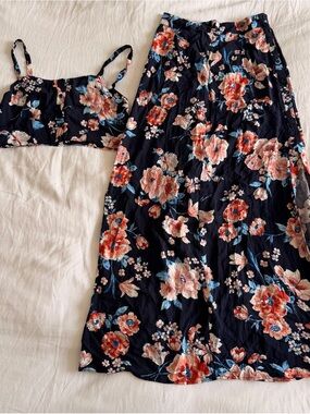 Good Luck Gen Floral maxi skirt and crop top set